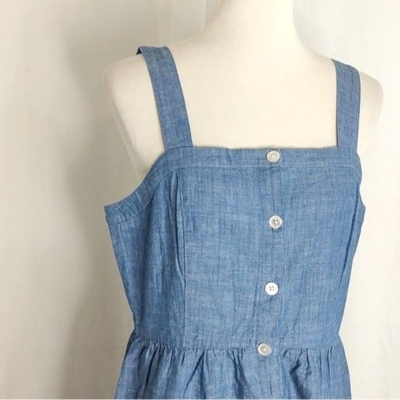 J.Crew Dress 10 Blue Chambray Button-Front Straps Cotton NEW - Picture 8 of 13